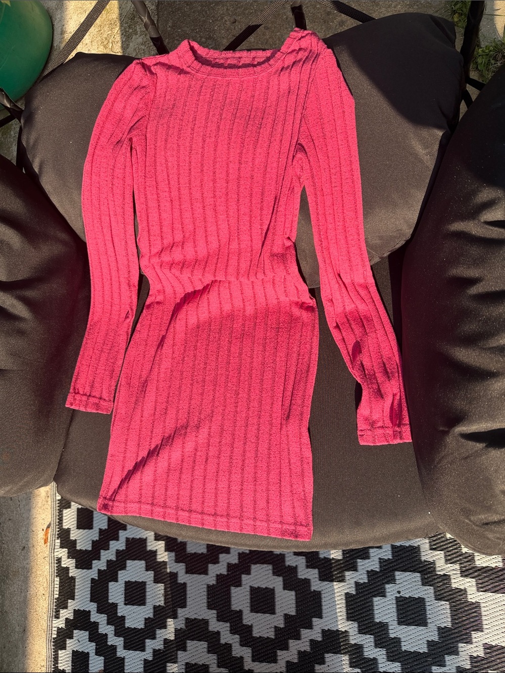 SHEIN Ribbed Long-Sleeve Bodycon Dress - Hot Pink
